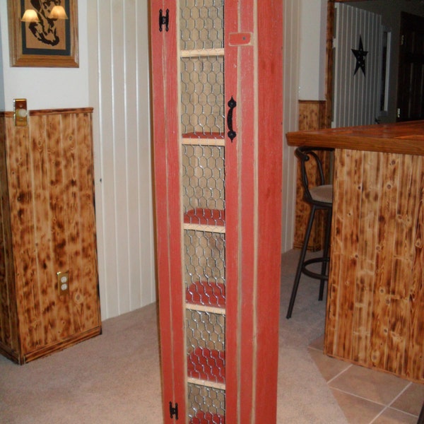 Rustic Red Chicken Wire Door Cabinet