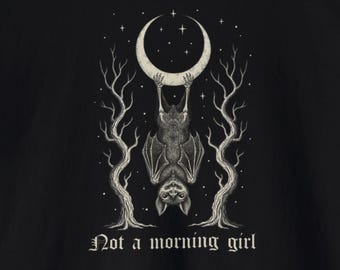 Goth Kleidung Kein Morgen Mädchen Shirt | Mond-Fledermaus-Gothic-Boxy Tee