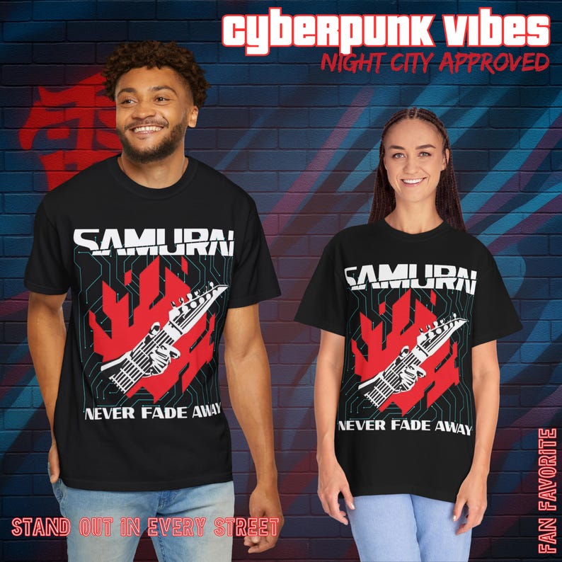 Cyberpunk 2077: Samurai Never Fade Away Graphic T-Shirt | Comfort Colors 1717 Vintage Fit image 3