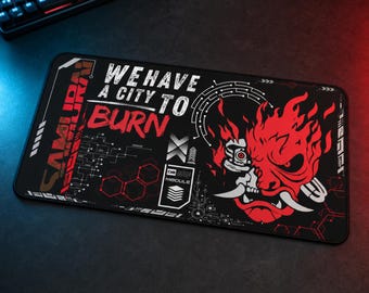 Cyberpunk Desk Mat | Gaming Mouse Pad | Extended Mouse Pad | Large Gaming Desk Pad | PC Gamer Setup Decor | Samurai Gaming Mat