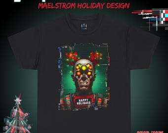 Cyberpunk 2077 Maelstrom Christmas T-Shirt | Night City Holiday Mugshot Tee | Glitch Art Gaming Gift