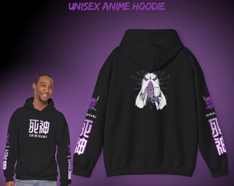 Anime Hoodie Shinigami Yokai, Japanese Demon Streetwear, Gildan 18500 Graphic Sleeves, Purple Death God Unisex