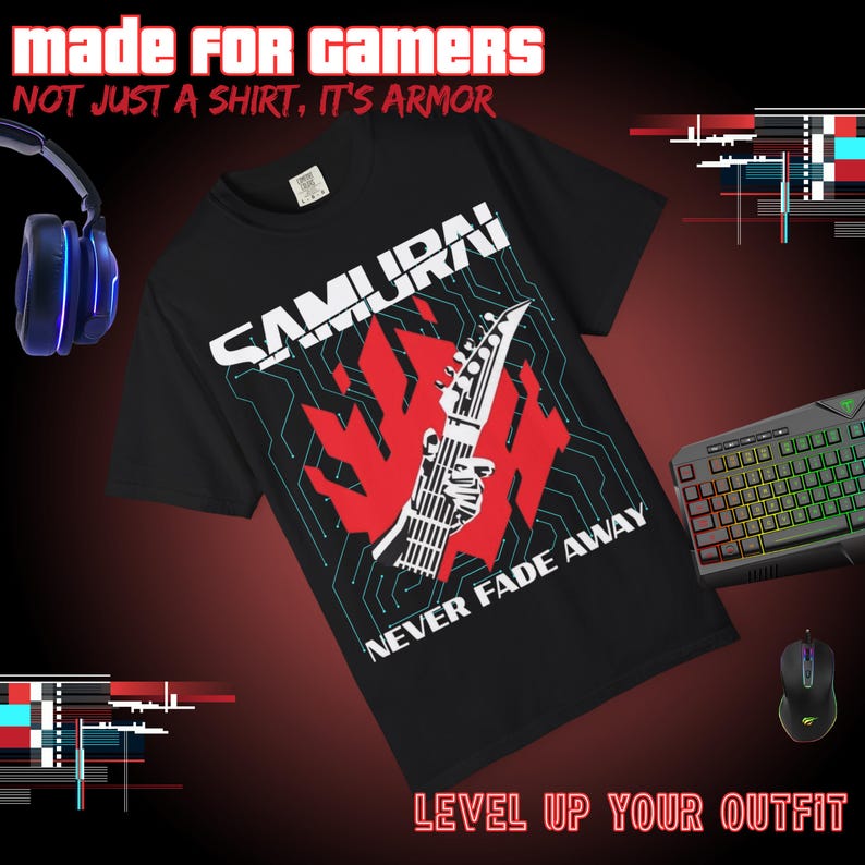 Cyberpunk 2077: Samurai Never Fade Away Graphic T-Shirt | Comfort Colors 1717 Vintage Fit image 2