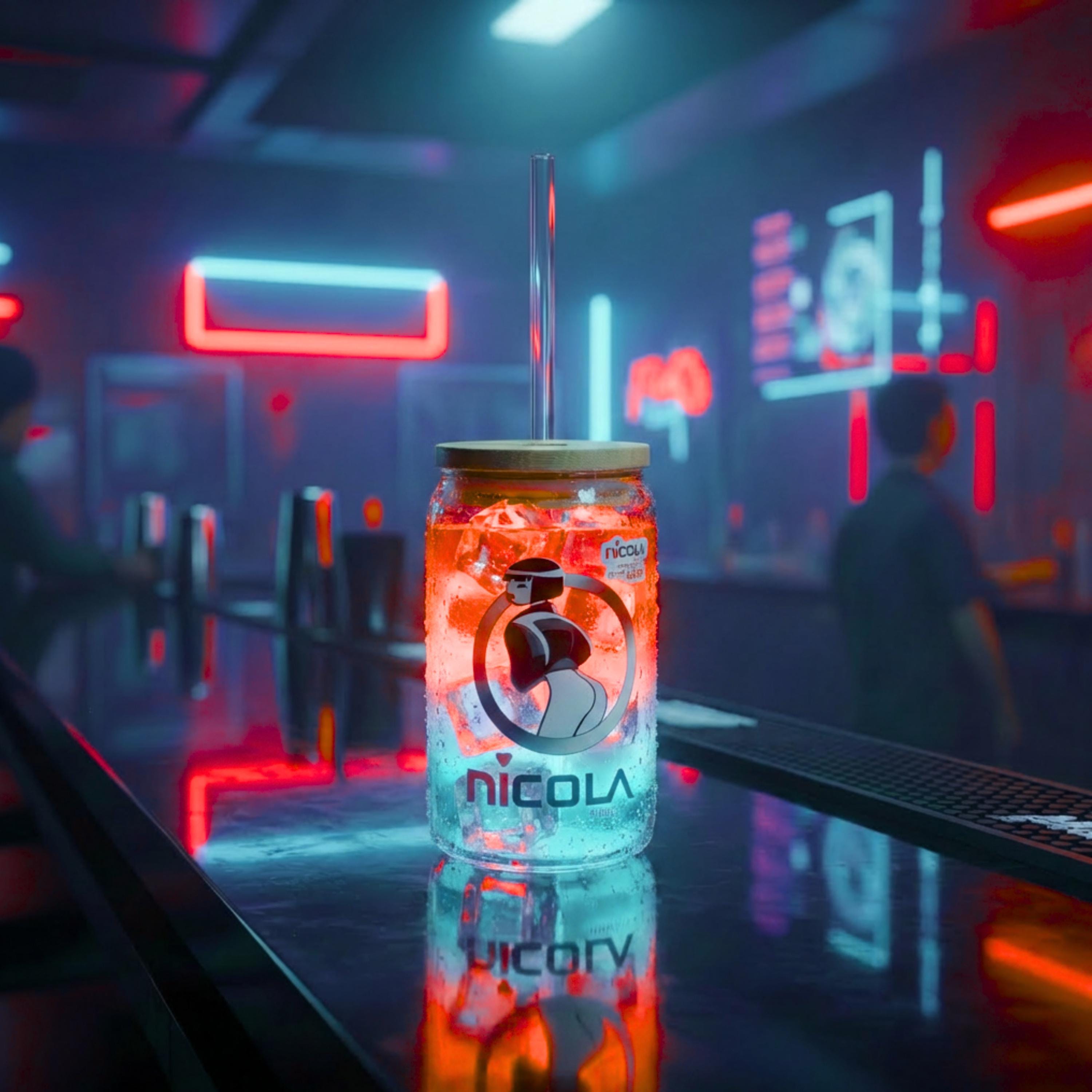 Cyberpunk Glass Cup With Lid and Straw, 16oz Iced Coffee Tumbler