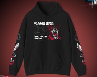Cyberpunk 2077: Samurai Black Dog Hoodie, Japanese Streetwear, Gildan 18500 Heavy Blend