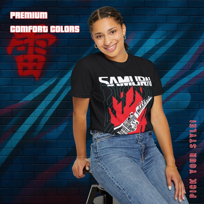 Cyberpunk 2077: Samurai Never Fade Away Graphic T-Shirt | Comfort Colors 1717 Vintage Fit image 9