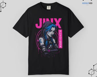 Cyberpunk Jinx Graphic Tee: Arcane Fan Art, Japanese Goth