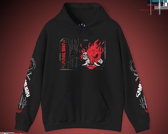 Cyberpunk Oni Mask Samurai Hoodie | Gildan 18500 Heavy Blend | Streetwear Gaming Style