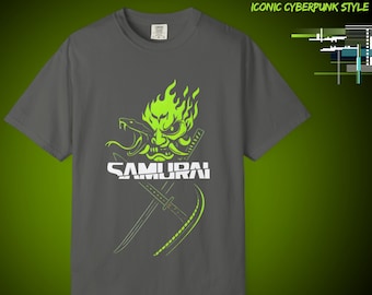 Cyberpunk 2077 T-Shirt: Samurai Snake Acid Green Oni, Comfort Colors