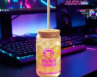 Spunky Monkey Cyberpunk Sipper Glas - 16 Unzen klar gehärtetes Trinkgefäß