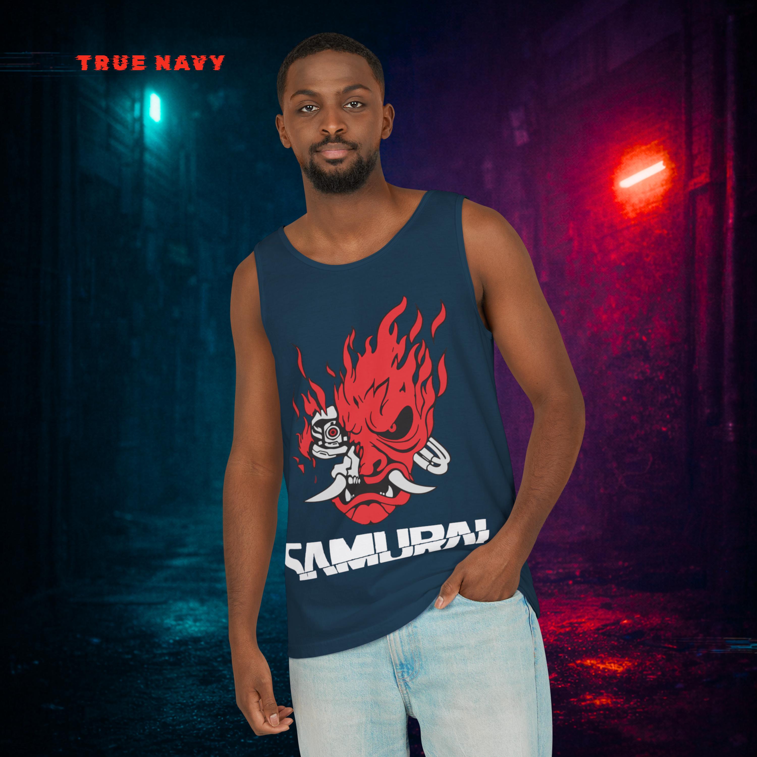 Cyberpunk Tank Top, Samurai Graphic Muscle Shirt, Streetwear