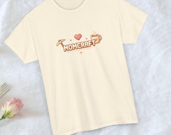 Gamer Mom T-Shirt – Pixel Art Coffee, Pickaxe, Heart Design – Mother's Day Gift
