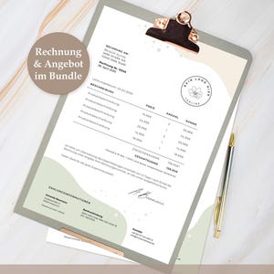 German invoice template and offer template for small businesses, customizable template for Canva, business templates for sellers PDF