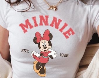 Vintage Minnie Mouse Crop Top, Retro Disney Baby Tee, Y2K Cartoon Girl Shirt, Cute Disneyland Outfit for Women