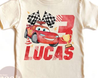 Custom Lightning McQueen Birthday Shirt, Personalized Race Car Name Age Tee