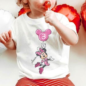 Custom Kid Name Age Minnie Balloon Comfort Colors Shirt, Mickey And Friends, Mickey Mouse Birthday Present Gift, Disneyland Family Trip image 3