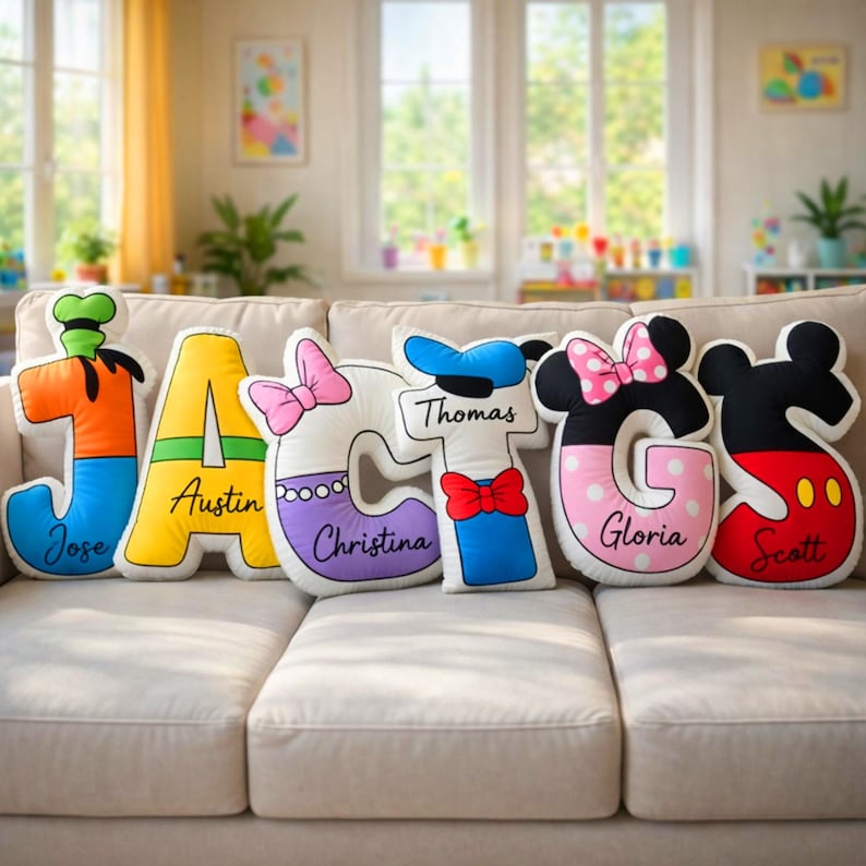 Personalized Mickey Mouse Alphabet Plush Pillow, Custom Name Nursery Decor afbeelding 6