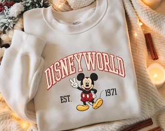 Disney World Embroidered Sweatshirt, Mickey Mouse EST 1971, Vintage Disney Crewneck, Retro Disney World Shirt, Family Trip Gift Unisex