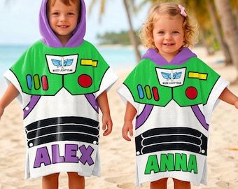 Custom Buzz Lightyear Hooded Beach Towel, Kids Pool Towel, Personalized Gift