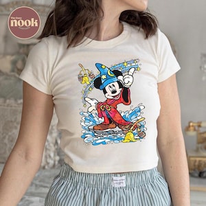 Disney Fantasia Sorcerer Crop Top, Mickey Mouse Magic Baby Tee, Retro Wizard Disney Y2K Top, Cute Magic Kingdom Trip Outfit