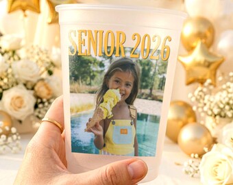 Vaso de plástico esmerilado personalizado con foto para graduados, promoción de 2026.