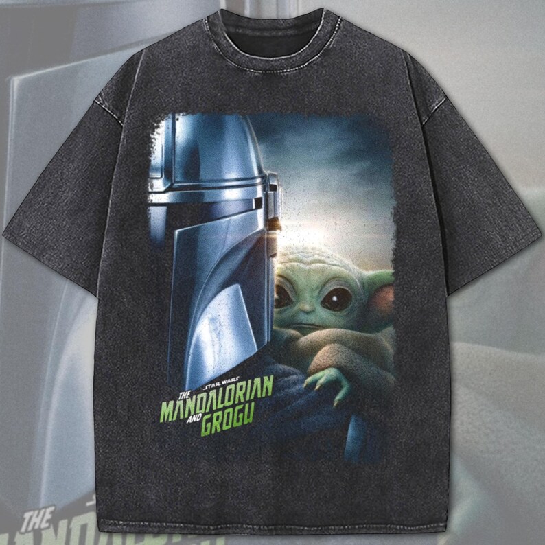 The Mandalorian Grogu This Is The Way Big Face Acid Wash Oversized Shirt, Vintage Star Wars Shirt, Star Wars Fan Gift afbeelding 4