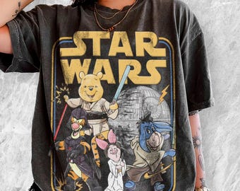 Star Wars Pooh Tigger Darth Vader Piglet Leia Eeyore Yoda Acid Wash Oversized Shirt, Vintage Star Wars Shirt, Disneyworld Shirts 2026