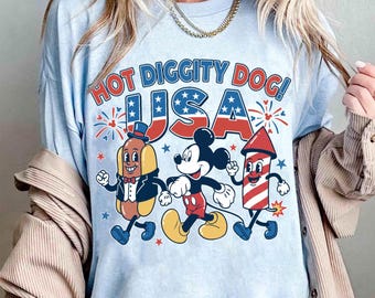 Mickey Hot Giggity Dog Shirt, Fourth of July Disney Shirt, Retro Independence Day Gift