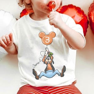 Custom Name Age Goofy Balloon Comfort Colors Shirt, Mickey And Friends, Mickey Mouse Birthday Present Gift, Disneyland Family Trip image 4