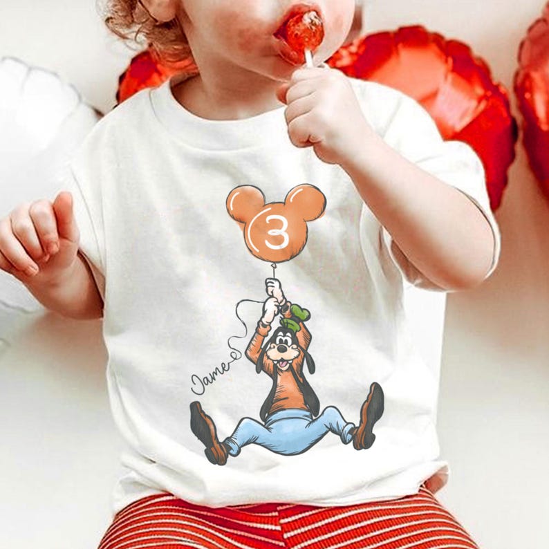Custom Name Age Goofy Balloon Comfort Colors Shirt, Mickey And Friends, Mickey Mouse Birthday Present Gift, Disneyland Family Trip image 4