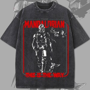 The Mandalorian The Child Red Sun This Is The Way Acid Wash Oversized Shirt, Vintage Star Wars Shirt, Star Wars Fan Gift image 3
