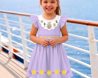 Rapunzel Gingham Purple Flower Coquette Bow Ruffle Dress, Vintage Rapunzel Pricess Dress, Disneyland Vacation Trip 2026
