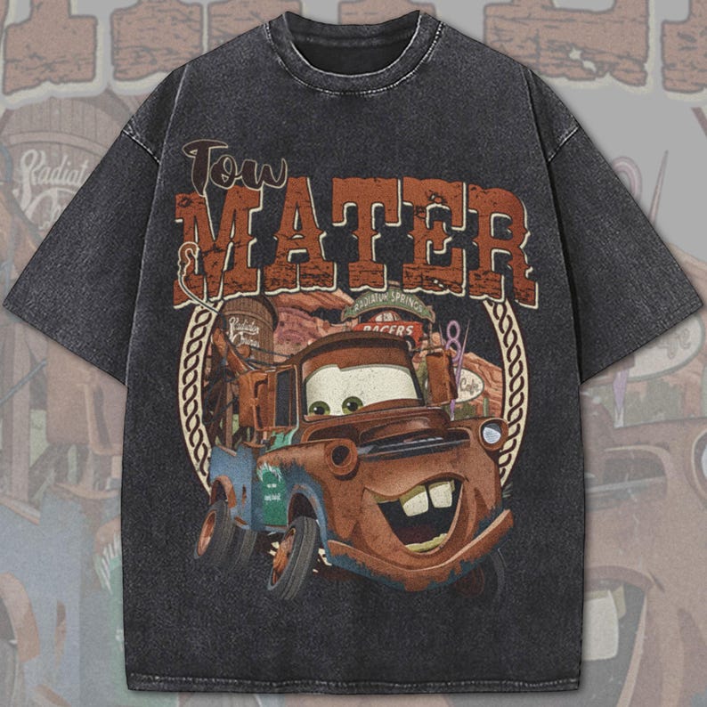 Tow Mater Western Acid Wash Oversized Shirt, Disney Cars Inspired Acid Wash Tee, Disneyland Trip Shirt bild 1