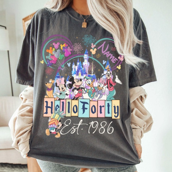 Custom Name 40th Birthday And Friend Hello Forty Comfort Colors Shirt, Castle Tee, And Friends  Birthday Shirt