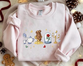 Embroidered Belle Sweatshirt, Beauty and the Beast Fairytale Crewneck