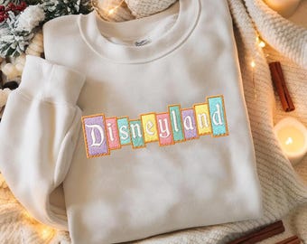 Disneyland Embroidered Sweatshirt, Retro Disneyland Castle Embroidery Crewneck, Vintage Disney Outline Shirt, Cute Park Trip Gift Pullover