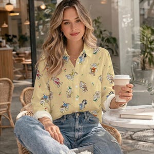 Snow White And Seven Dwarf Grumpy Dopey Women Casual Shirt, Vintage Disney Group Button Up Shirt, Disney Summer Gift