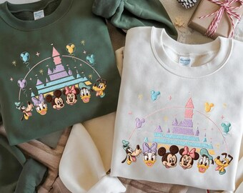 Embroidered Disney Castle Sweatshirt, Retro Mickey Mouse Pullover