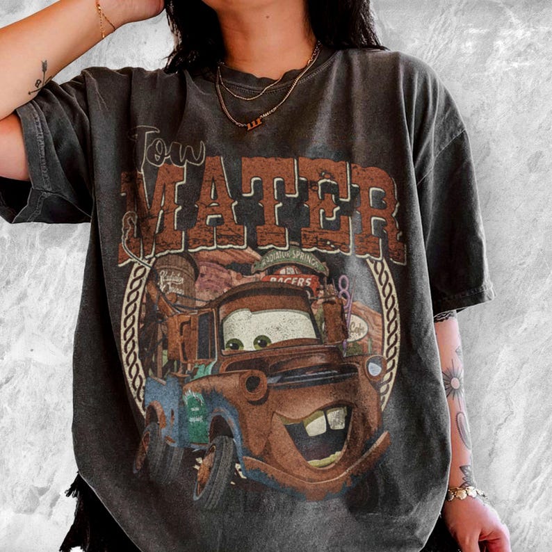 Tow Mater Western Acid Wash Oversized Shirt, Disney Cars Inspired Acid Wash Tee, Disneyland Trip Shirt bild 3