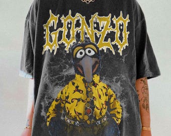 The Muppet Gonzo Acid Wash Oversized Shirt, Vintage Cartoon Graphic Tee, Retro Streetwear