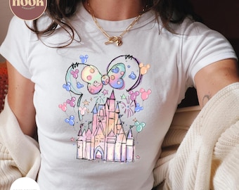 Watercolor Disney Castle Baby Tee, Minnie Ears Crop Top