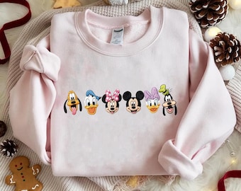 Embroidered Mickey and Friends Sweatshirt, Disney Friends Embroidery Crewneck, Mickey Minnie Donald Daisy Gift, Disney Family Trip Shirt