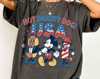 Hot Diggity Dog USA Shirt, Mickey Patriotic Tee, Retro Independence Day Gift