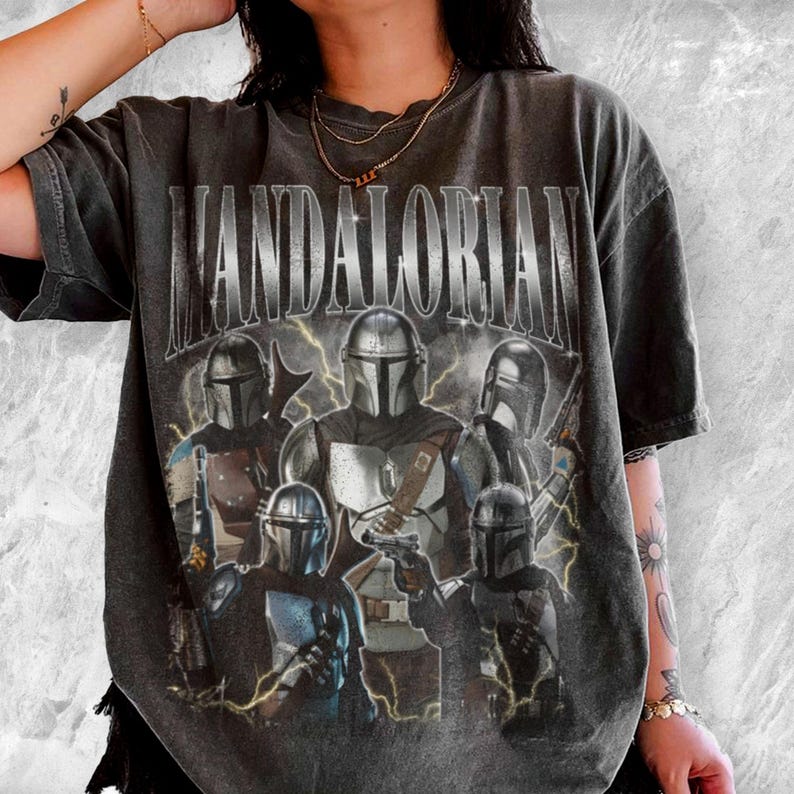 The Mandalorian Acid Wash Oversized Shirt, Din Djarin Star Wars Shirt, Disneyworld Mandalorian Gift image 2