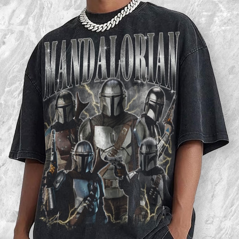 The Mandalorian Acid Wash Oversized Shirt, Din Djarin Star Wars Shirt, Disneyworld Mandalorian Gift image 1