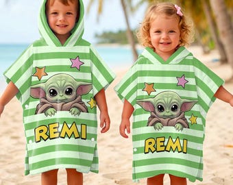 Serviette de plage à capuche Baby Yoda The Mandalorian, serviette de plage pour enfants, cadeau baby shower garçon fille, serviette de piscine pour enfants