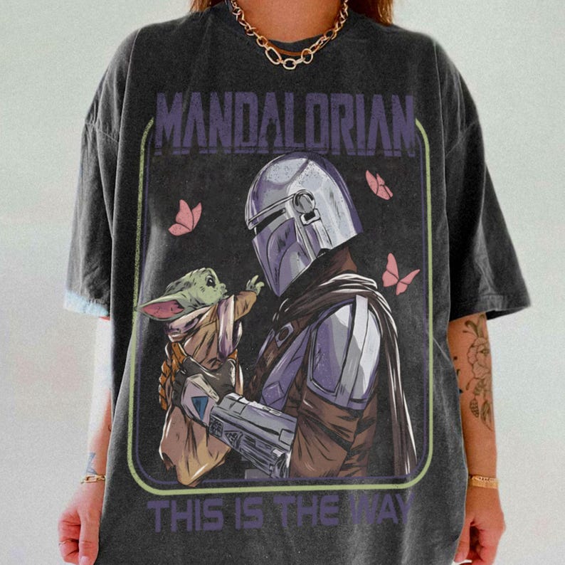 The Mandalorian This Is The Way Grogu Acid Wash Oversized Shirt, Din Djarin Star Wars Shirt, Mandalorian T-shirt, Star Wars Gift image 3
