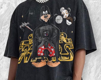 Camiseta extragrande con estampado de Goofy y Darth Vader de Star Wars, con efecto desgastado ácido, de personajes de Star Wars de Disney, camisetas de Disneyworld 2026.