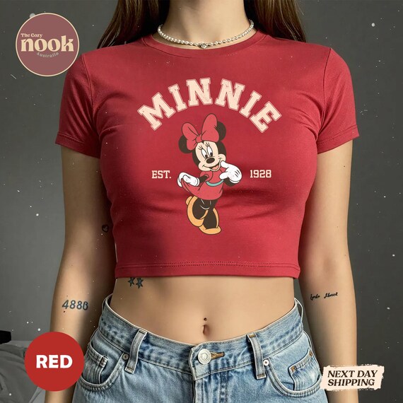 Vintage Minnie Mouse Crop Top, Retro Disney Baby Tee, Y2K Cartoon Girl Shirt, Cute Disneyland Outfit for Women