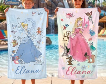 Toalla de playa con capucha personalizada con nombre de princesa Disney, toallas de princesas de Disneyland, regalos de cumpleaños para niñas, toalla de playa infantil, regalo para baby shower de niño o niña.